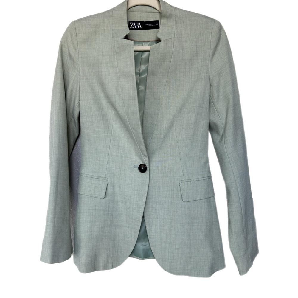 Zara Sage Collarless Blazer